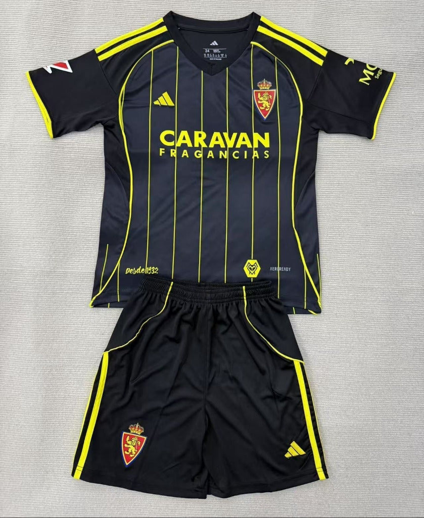 Real Zaragoza 25/26 Black/Yellow Away Kids Jersey Set