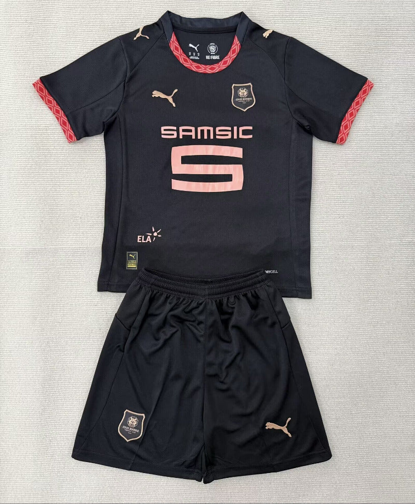 Rennais 25/26 Black/Red Third Kids Jersey Set