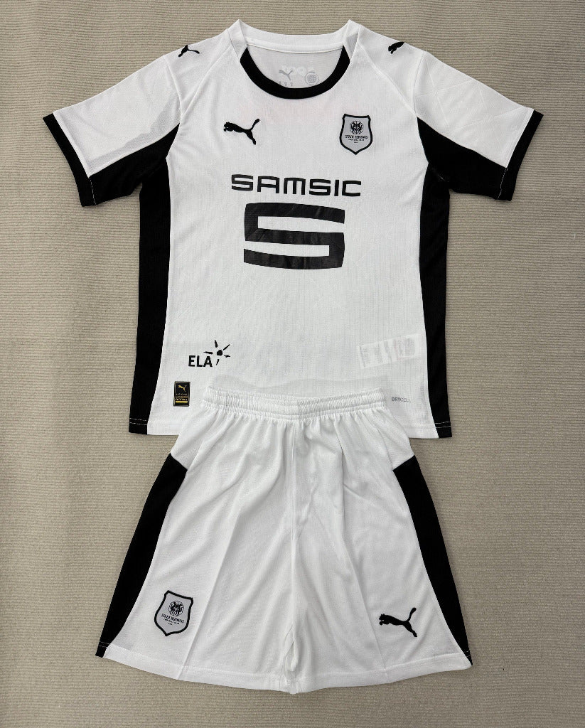 Rennes 25/26 White/Black Away Kids Jersey Set