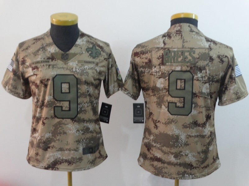 Saints 2021/22 Brees #9 Camo Print Women NFL Jersey