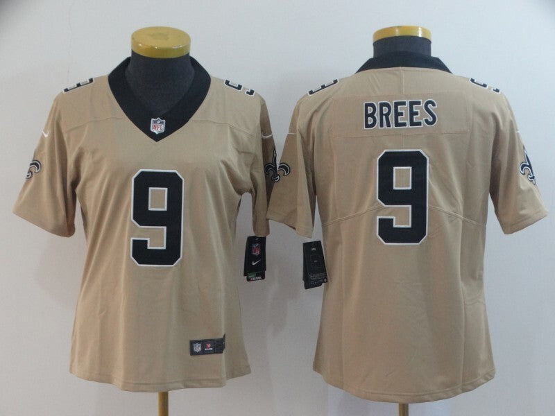 Saints 2021/22 Brees #9 Gold/Black Women NFL Jersey