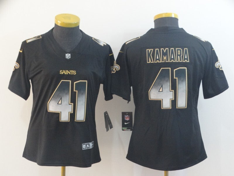Saints 2021/22 Kamara #41 Black/Gray/Gold Women NFL Jersey