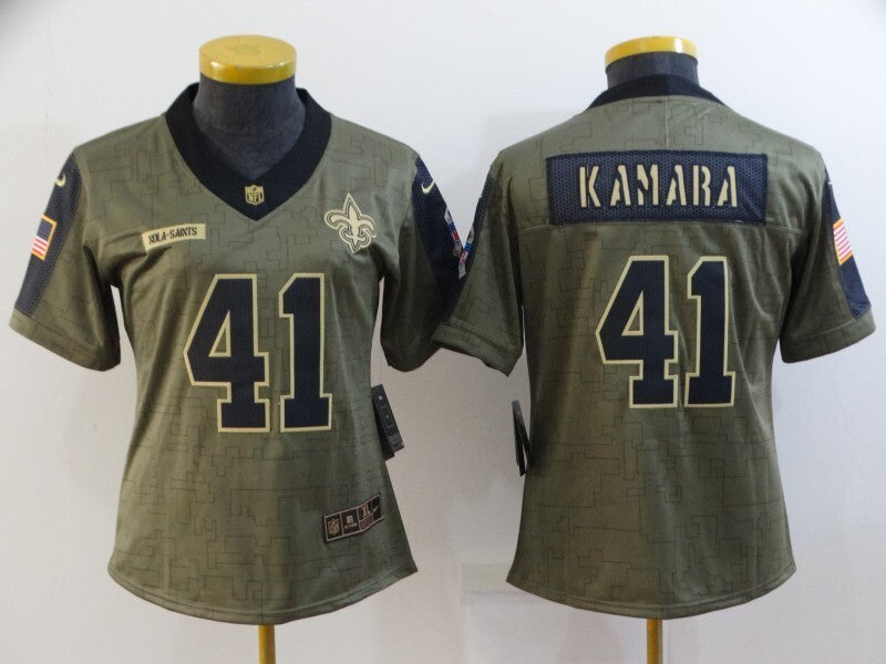 Saints 2021/22 Kamara #41 Olive/Black Women NFL Jersey