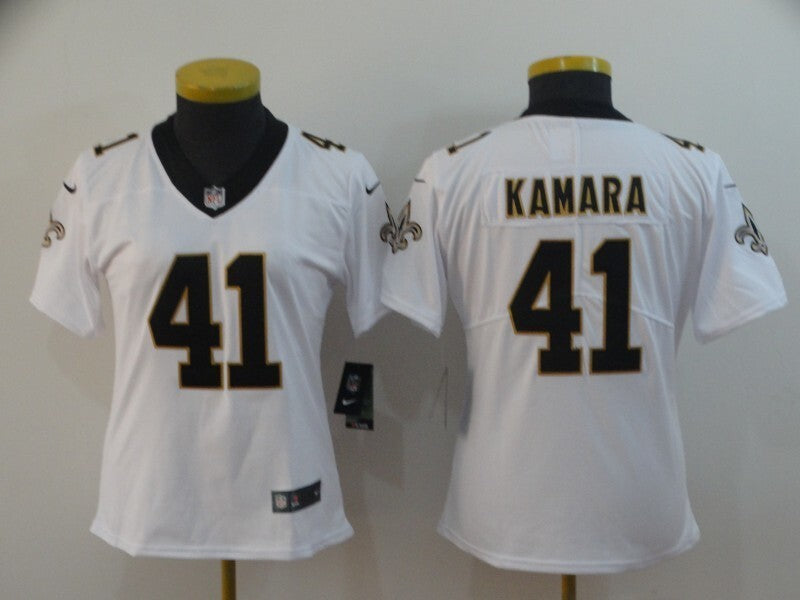 Saints 2021/22 Kamara #41 White/Black/Gold Women NFL Jersey