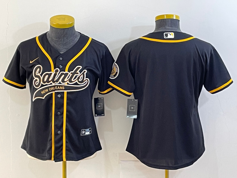 Saints 2022/23 Black/Gold Women NFL Baseball Style Jersey