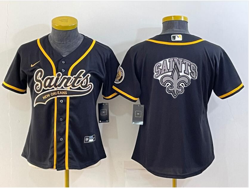 Saints 2022/23 Black/Gold Women NFL Baseball Style Jersey