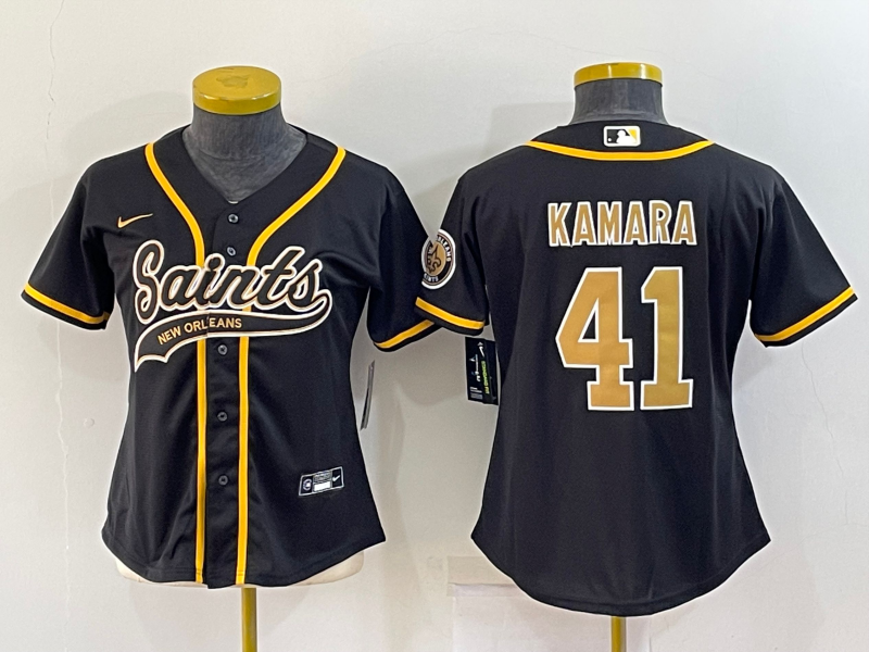 Saints 2022/23 Kamara #41 Black/Gold Women NFL Baseball Style Jersey
