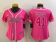 Saints 2022/23 Kamara #41 Pink/White Women NFL Baseball Style Jersey