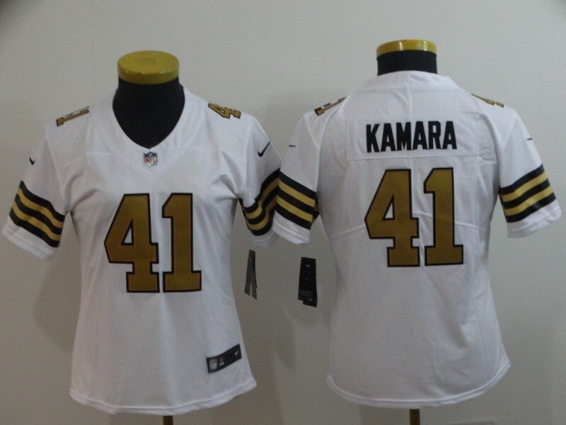 Saints 2022/23 Kamara #41 White/Gold Women NFL Jersey