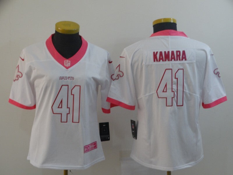 Saints 2022/23 Kamara #41 White/Pink Women NFL Jersey