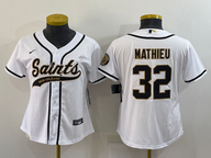 Saints 2022/23 Mathieu #32 White/Black Women NFL Baseball Style Jersey