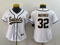 Saints 2022/23 Mathieu #32 White/Black Women NFL Baseball Style Jersey