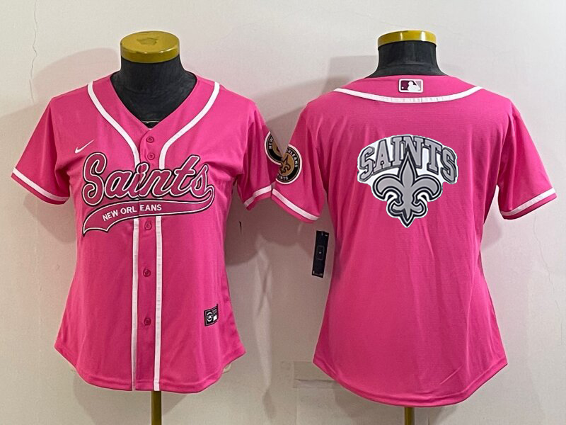 Saints 2022/23 Pink/White Women NFL Baseball Style Jersey