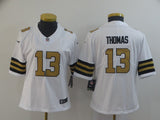 Saints 2022/23 Thomas #13 White/Gold/Black Women NFL Jersey