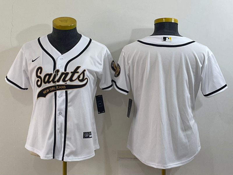 Saints 2022/23 White/Black Women NFL Baseball Style Jersey