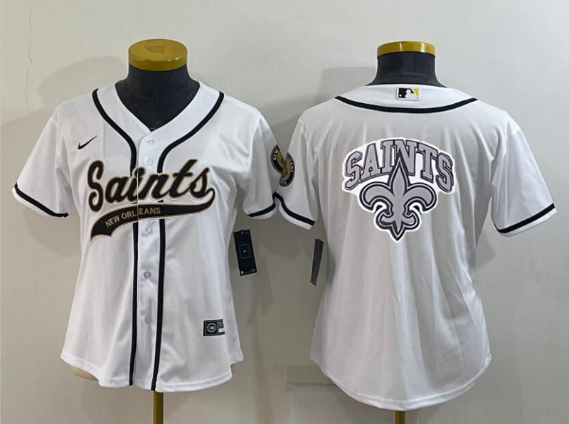 Saints 2022/23 White/Black Women NFL Baseball Style Jersey