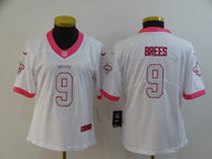 Saints 2023/24 Brees #9 White/Pink Women NFL Jersey