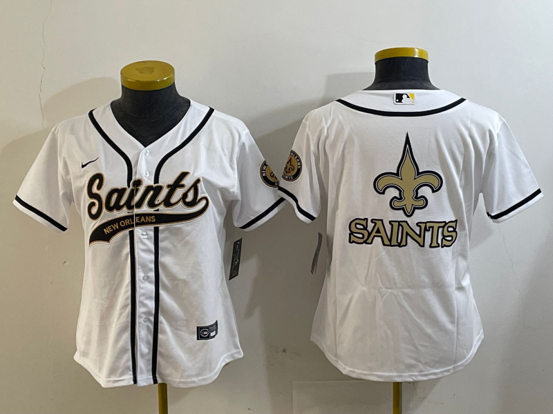 Saints 2023/24 White/Black Women NFL Baseball Style Jersey