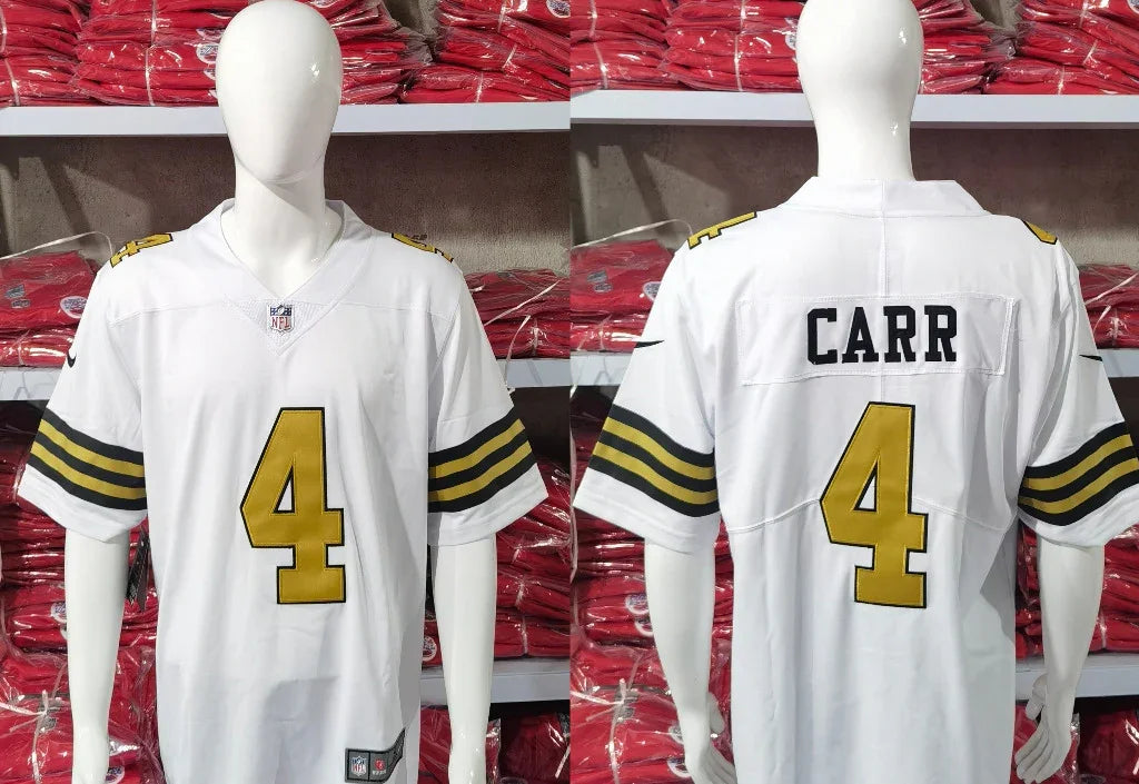 Saints 25/26 Carr #4 White/Gold Game NFL Jersey