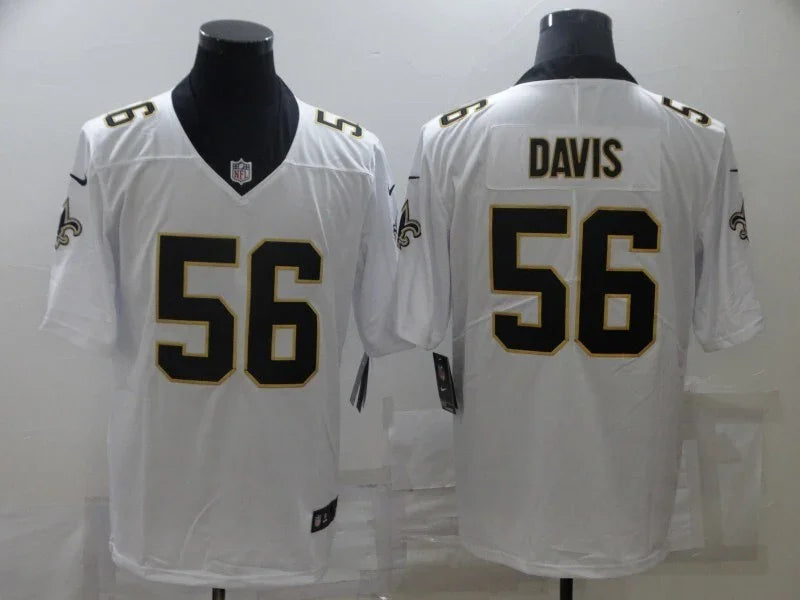 Saints 25/26 Davis #56 White/Black Game NFL Jersey