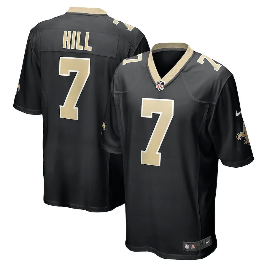 Saints 25/26 Hill #7 Black/Gold Game NFL Jersey