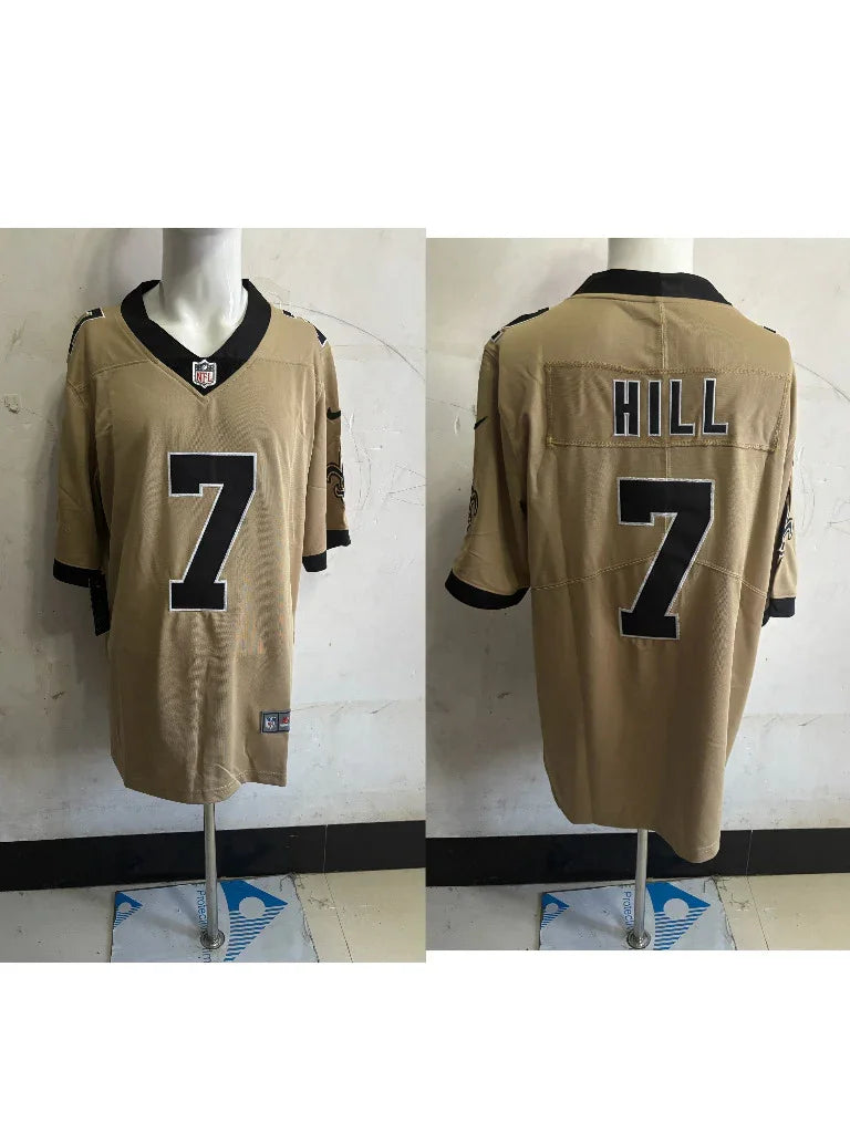 Saints 25/26 Hill #7 Gold/Black Game NFL Jersey