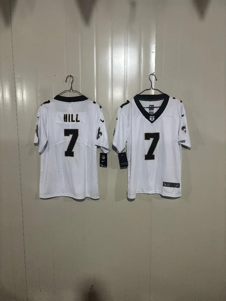 Saints 25/26 Hill #7 White/Black Game Kids Jersey