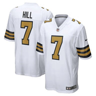 Saints 25/26 Hill #7 White/Gold Game NFL Jersey