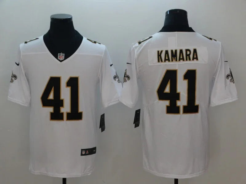 Saints 25/26 Kamara #41 White/Black Game NFL Jersey