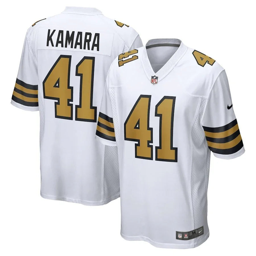 Saints 25/26 Kamara #41 White/Gold Game NFL Jersey