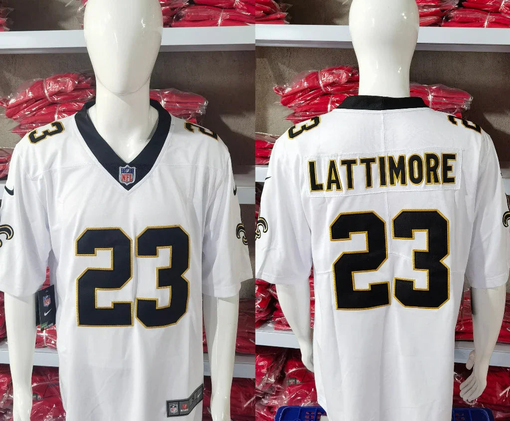 Saints 25/26 Lattimore #23 White/Black Game NFL Jersey