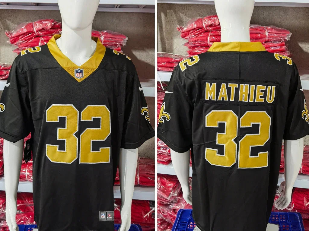 Saints 25/26 Mathieu #32 Black/Gold Game NFL Jersey