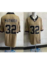 Saints 25/26 Mathieu #32 Gold/Black Game NFL Jersey
