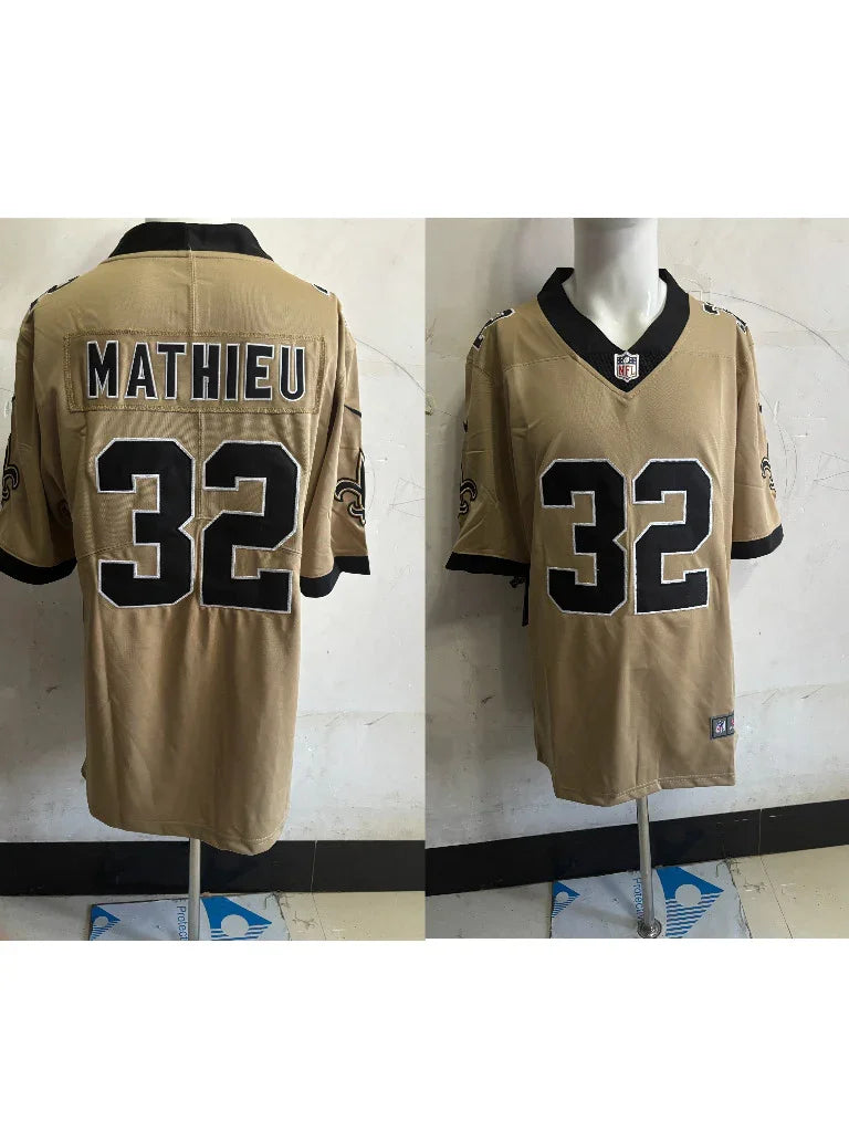 Saints 25/26 Mathieu #32 Gold/Black Game NFL Jersey