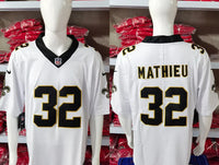 Saints 25/26 Mathieu #32 White/Black Game NFL Jersey