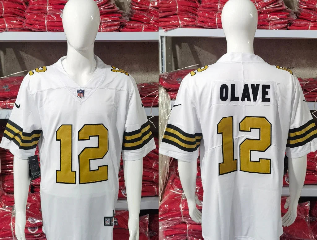 Saints 25/26 Olave #12 White/Gold Game NFL Jersey