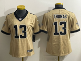 Saints 25/26 Thomas #13 Gold/Black Women NFL Jersey