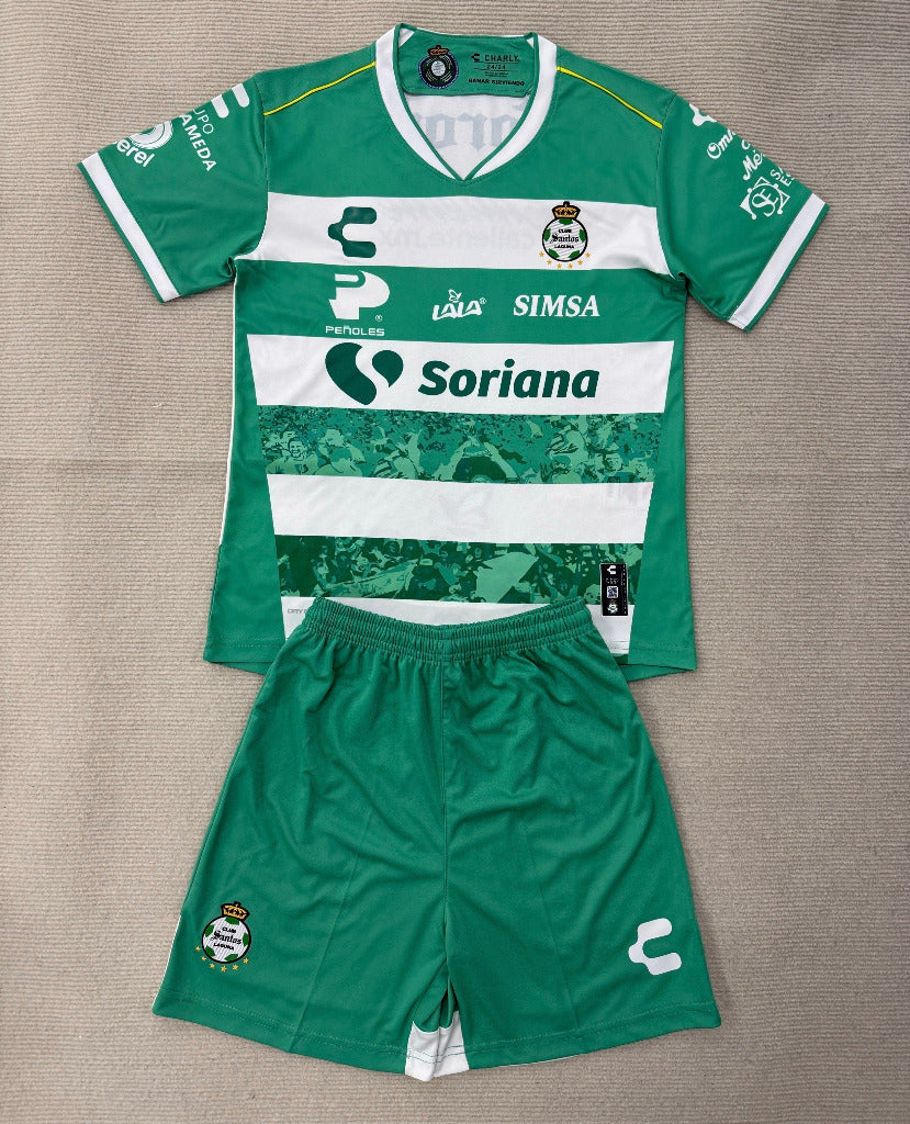 Santos Laguna 25/26 Green/White Home Kids Jersey Set