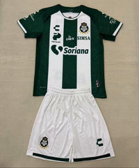 Santos Laguna 25/26 Green/White Stripe Home Kids Jersey Set