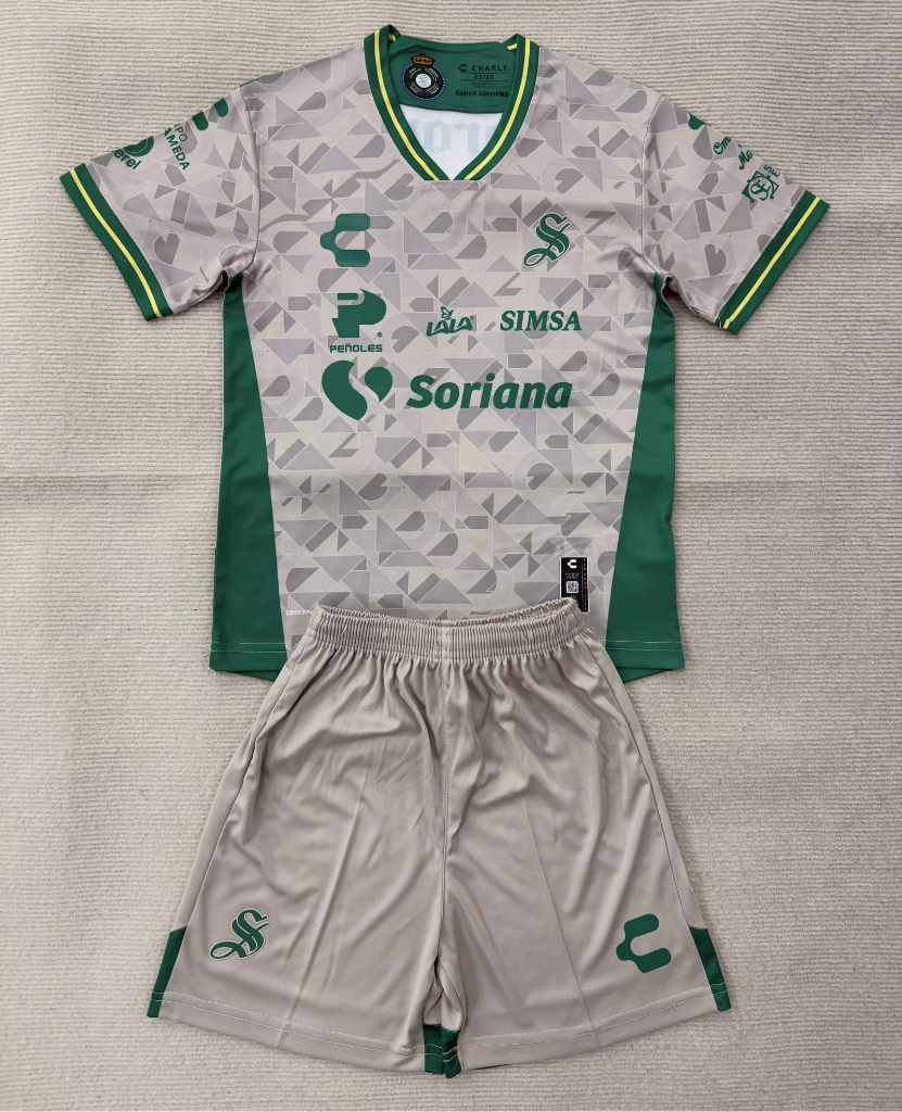 Santos Laguna 25/26 Sand/Green Away Kids Jersey Set