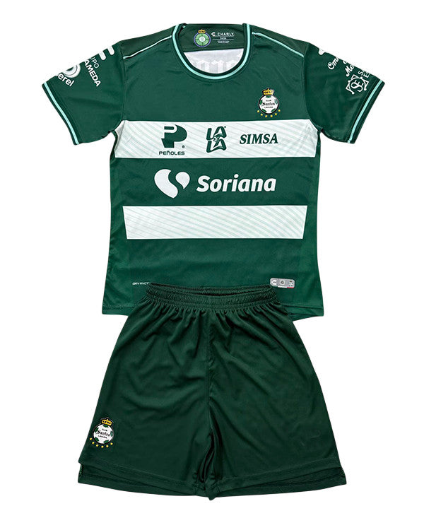 Santos Laguna 26/27 Green/White Horizontal Stripe Home Kids Jersey Set