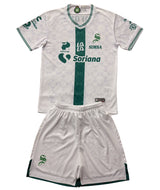 Santos Laguna 26/27 White/Green Vertical Stripe Away Kids Jersey Set