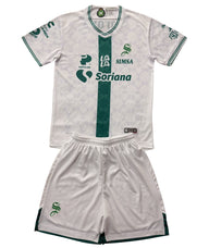 Santos Laguna 26/27 White/Green Vertical Stripe Away Kids Jersey Set