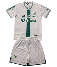 Santos Laguna 26/27 White/Green Vertical Stripe Away Kids Jersey Set