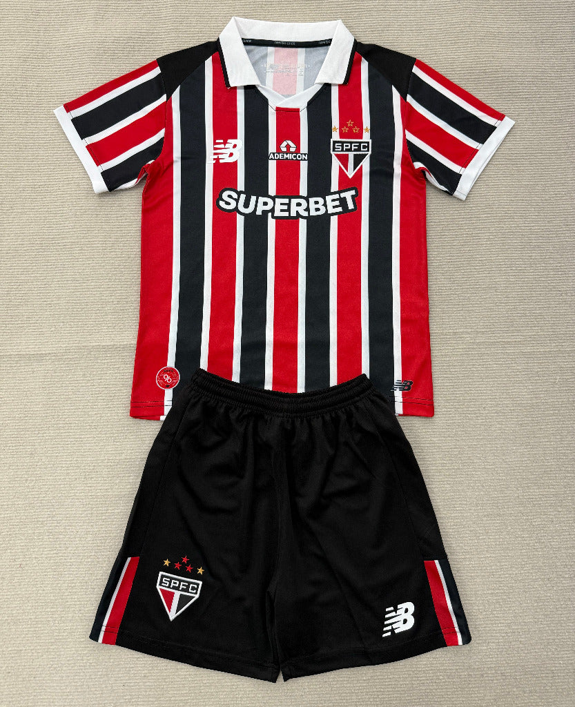 Sao Paulo 26/27 Red/Black/White Stripes Away Kids Jersey Set