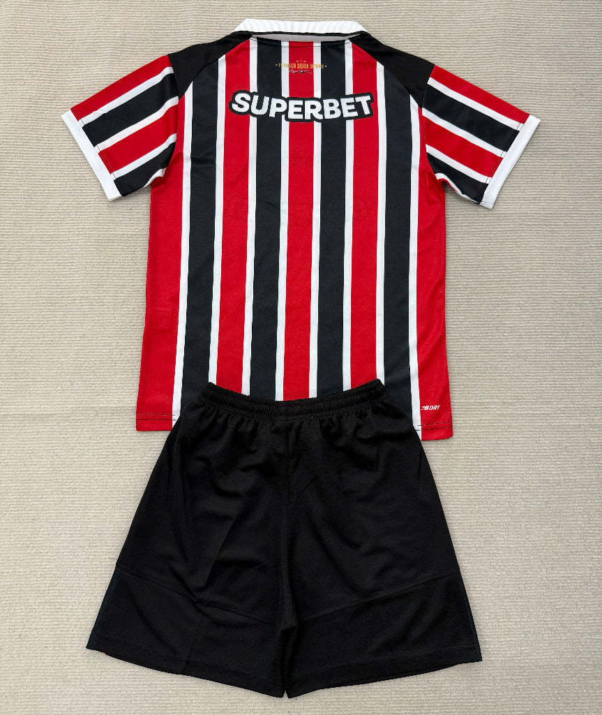 Sao Paulo 26/27 Red/Black/White Stripes Away Kids Jersey Set