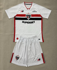 Sao Paulo 26/27 White/Red/Black Chest Stripes Home  Kids Jersey Set