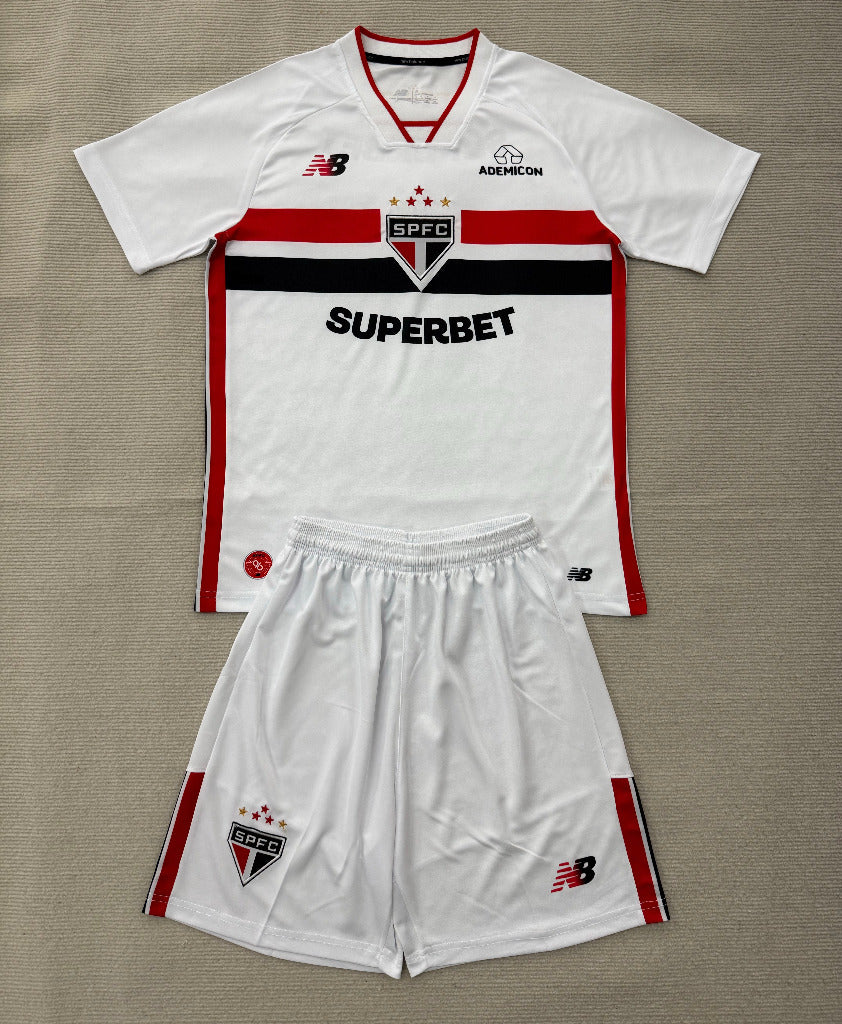Sao Paulo 26/27 White/Red/Black Chest Stripes Home  Kids Jersey Set