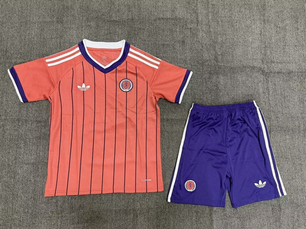 Scotland 2026 World Cup Red/Navy Blue/White Stripes Away Kids Jersey Set