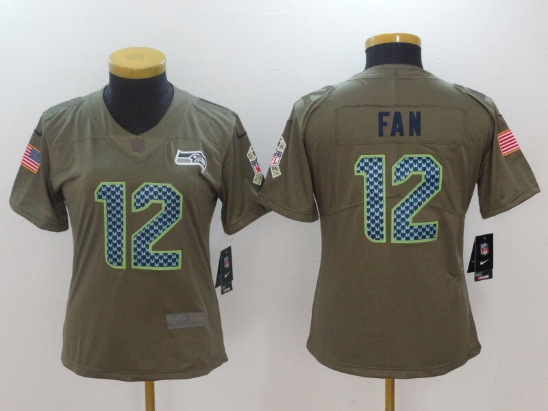 Seahawks 2021/22 Fan #12 Khaki/Blue Women NFL Jersey